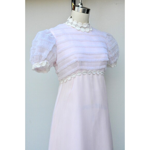 Vintage 60s Maxi Pink White Floral Dress - Gunne Sax Style Bohemian Wedding XS - Picture 3 of 10